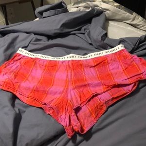 Victoria Secret sparkly pink and orange plaid sleep shorts